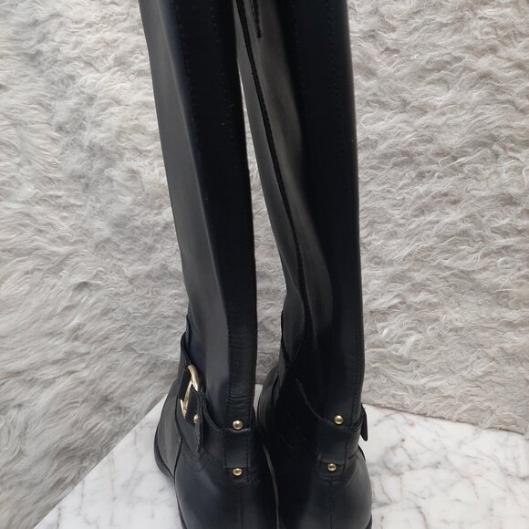 Ralph Lauren Boots MICAH Women's Knee High Tall Riding Black Leather Zipper 7B - Picture 8 of 9